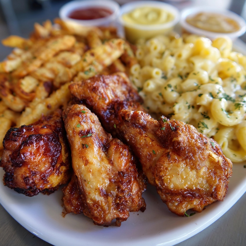 Wing Plate- 3 large fried wings with 2 sides / Roll
