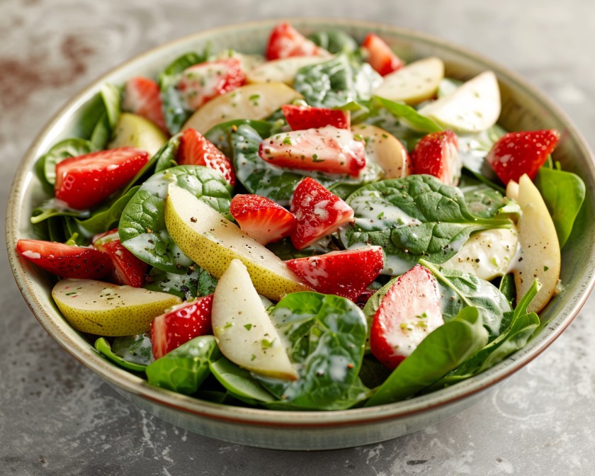 Baby Spinach, Pears and Strawberries Salad